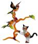 Preview: 2 Stieglitze auf Ast mit Katze, stehend