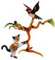 Preview: 2 Stieglitze auf Ast mit Katze, stehend