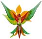 Preview: Blüte mit Kolibri, stehend - Blüte gelb/ K. rot-gelb-dunkelgrün