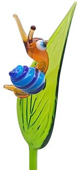 Pflanzenstecker, Blatt mit Schnecke (blau)