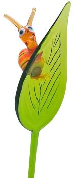 Preview: Pflanzenstecker, Blatt mit Schnecke (bunt)