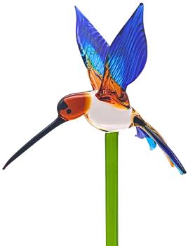 Preview: Pflanzenstecker mit Kolibri (braun-hellblau-dunkelblau)