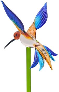 Preview: Pflanzenstecker mit Kolibri (braun-hellblau-dunkelblau)