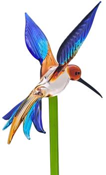 Preview: Pflanzenstecker mit Kolibri (braun-hellblau-dunkelblau)