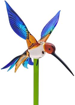 Pflanzenstecker mit Kolibri (braun-hellblau-dunkelblau)