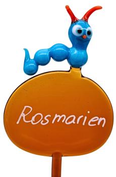 Preview: Kräuterstecker mit Raupe, blau / Rosmarien