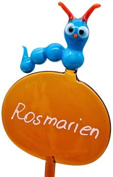 Kräuterstecker mit Raupe, blau / Rosmarien