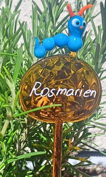 Preview: Kräuterstecker mit Raupe, blau / Rosmarien