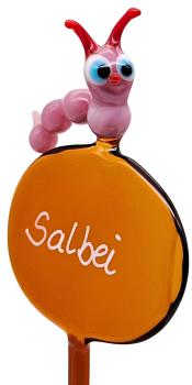 Preview: Kräuterstecker mit Raupe, rosa / Salbei