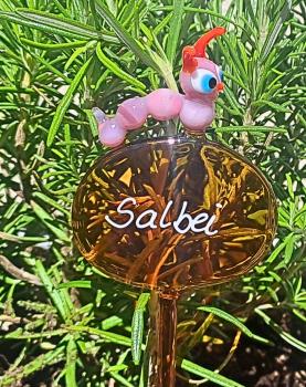 Preview: Kräuterstecker mit Raupe, rosa / Salbei