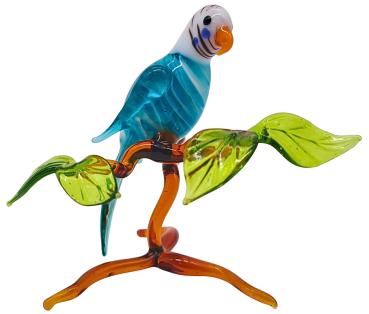 Preview: kleiner Wellensittich auf Ast, stehend (türkis)