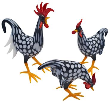 Hühnergruppe, 3-teilig (schwarz-weiß)