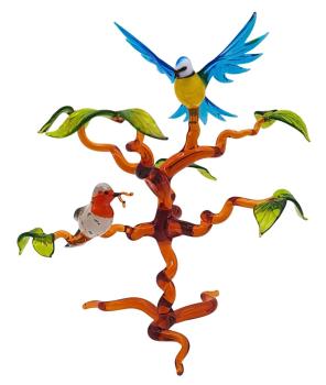 Baum mit Rotkehlchen und Blaumeise