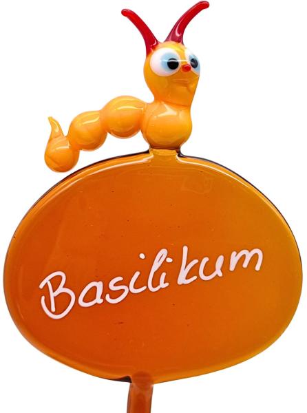 Kräuterstecker mit Raupe, d/gelb / Basilikum