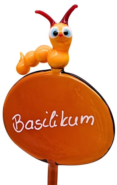 Kräuterstecker mit Raupe, d/gelb / Basilikum