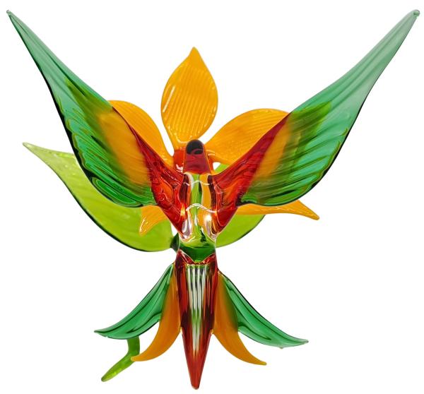 Blüte mit Kolibri, stehend - Blüte gelb/ K. rot-gelb-dunkelgrün
