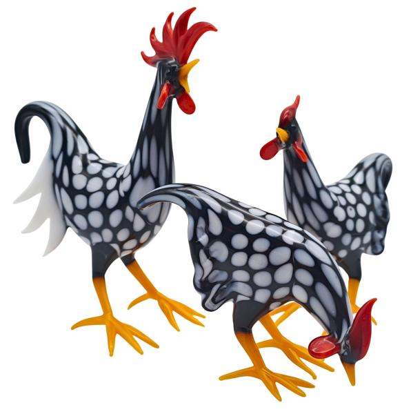 Hühnergruppe, 3-teilig (schwarz-weiß)
