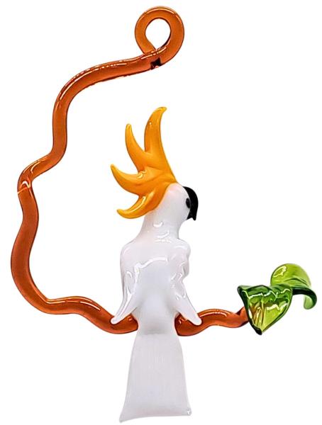 Hängevogel - Kakadu auf Ast/klein (weiß-gelb)