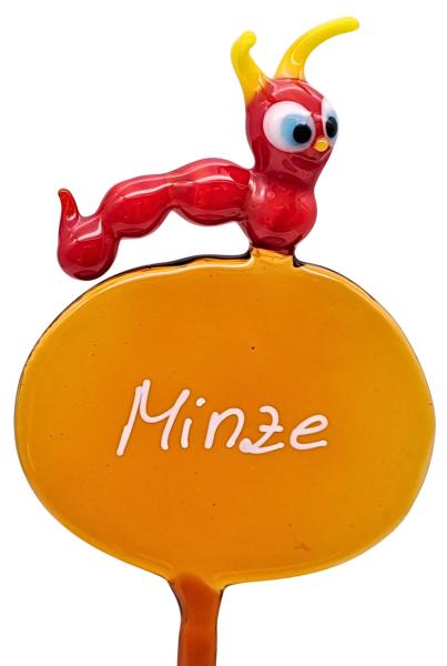 Kräuterstecker mit Raupe, rot / Minze