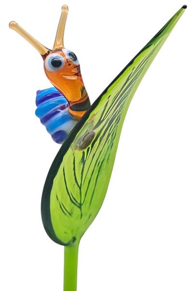 Pflanzenstecker, Blatt mit Schnecke (blau)