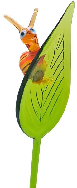 Pflanzenstecker, Blatt mit Schnecke (bunt)