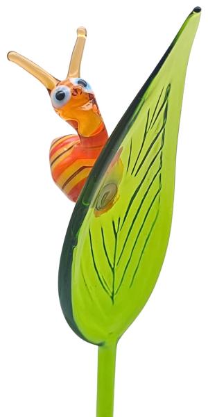 Pflanzenstecker, Blatt mit Schnecke (bunt)
