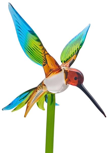 Pflanzenstecker mit Kolibri (braun-grün-blau)