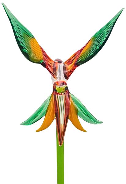 Pflanzenstecker mit Kolibri (rot-gelb-grün)