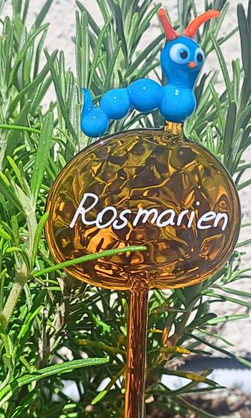 Kräuterstecker mit Raupe, blau / Rosmarien