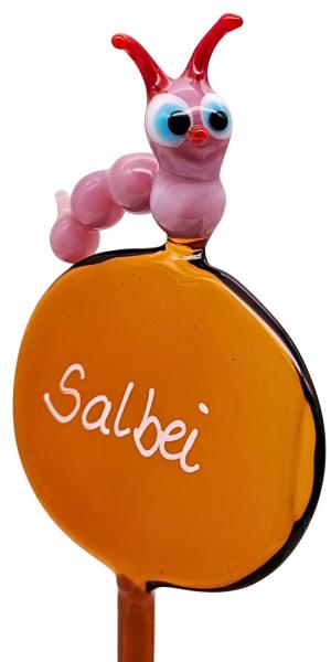 Kräuterstecker mit Raupe, rosa / Salbei
