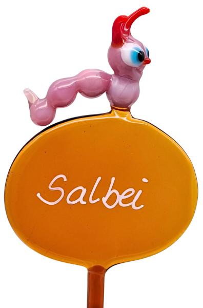 Kräuterstecker mit Raupe, rosa / Salbei