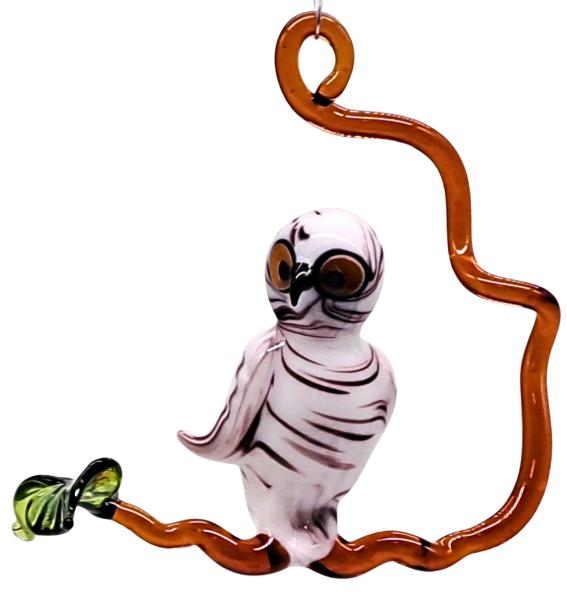 Hängevogel - Schnee-Eule auf Ast - klein