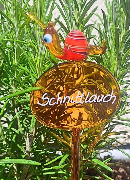 Kräuterstecker mit Schnecke, rot / Schnittlauch