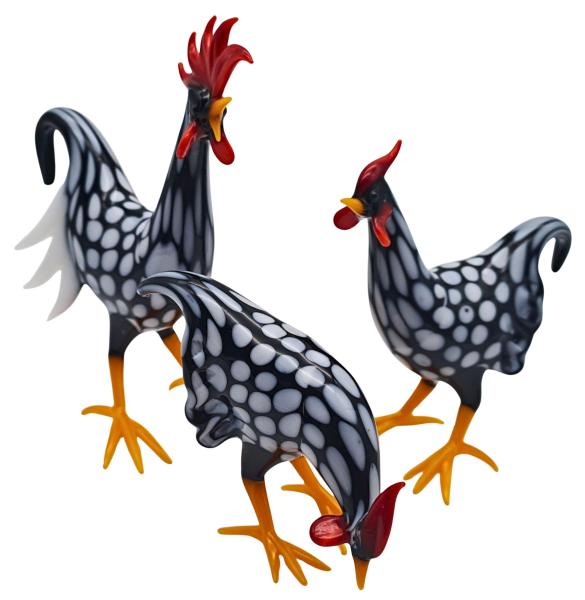 Hühnergruppe, 3-teilig (schwarz-weiß)