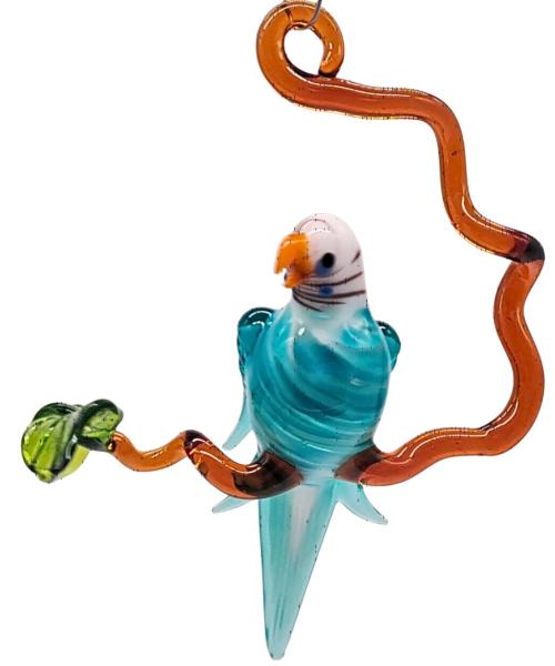 kleiner Wellensittich auf Ast, türkis