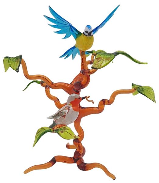 Baum mit Rotkehlchen und Blaumeise